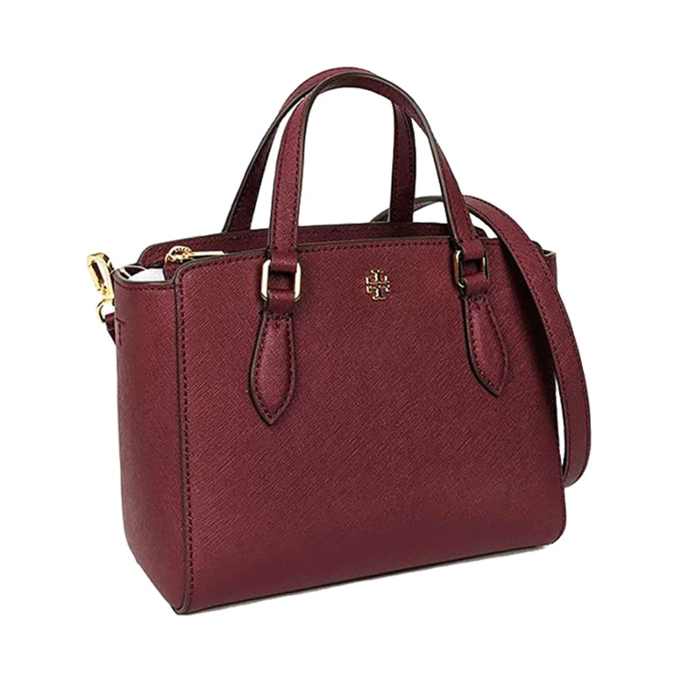 【Tory burch】雙T-LOGO素面皮革兩用包-酒紅-細節圖3