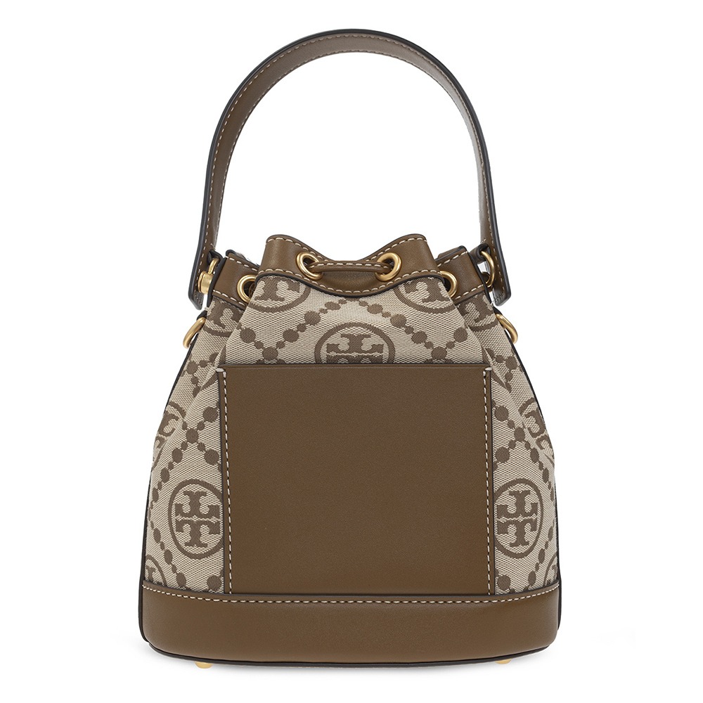 【Tory burch】滿版LOGO緹花水桶包-卡其駝-細節圖3