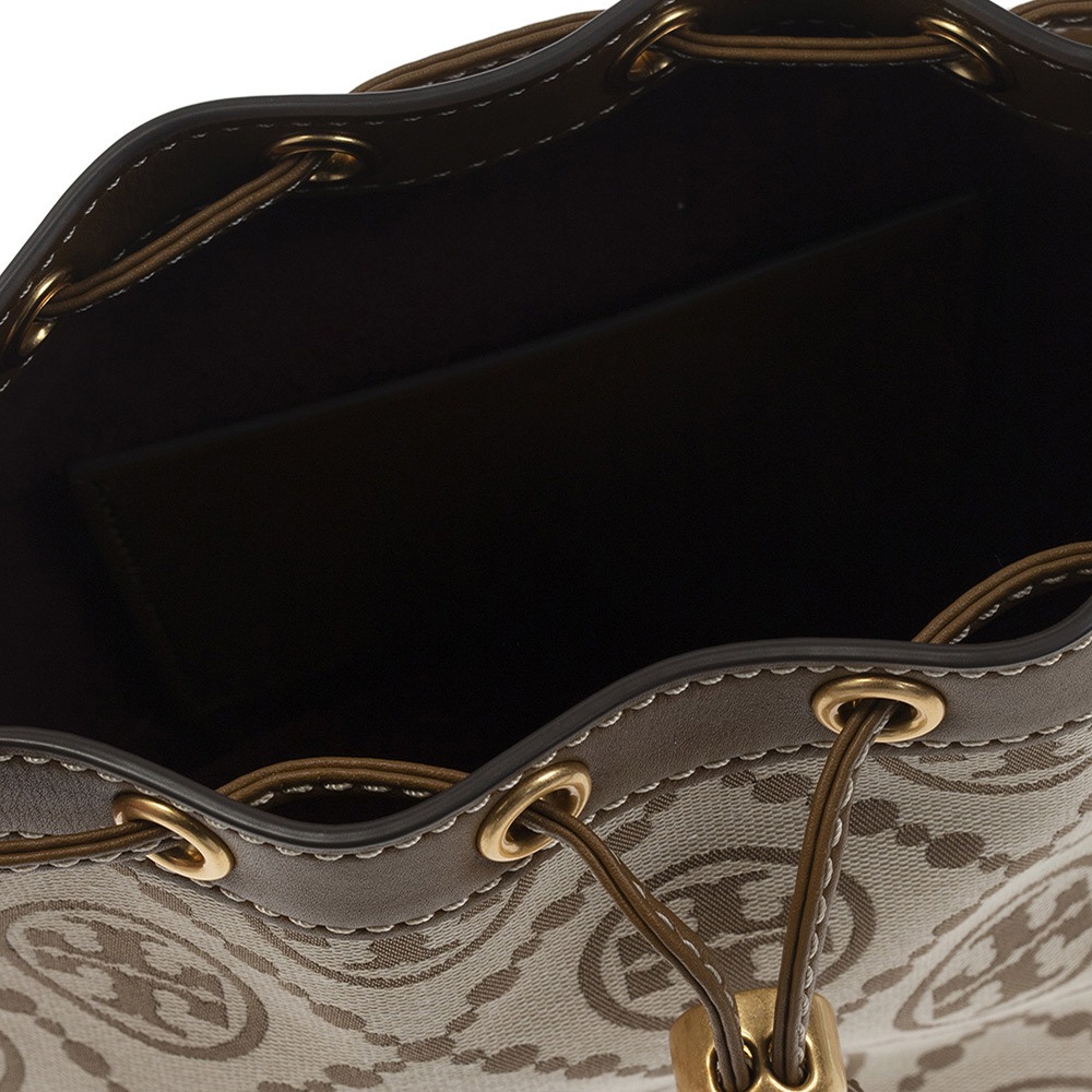 【Tory burch】滿版LOGO緹花水桶包-卡其駝-細節圖4
