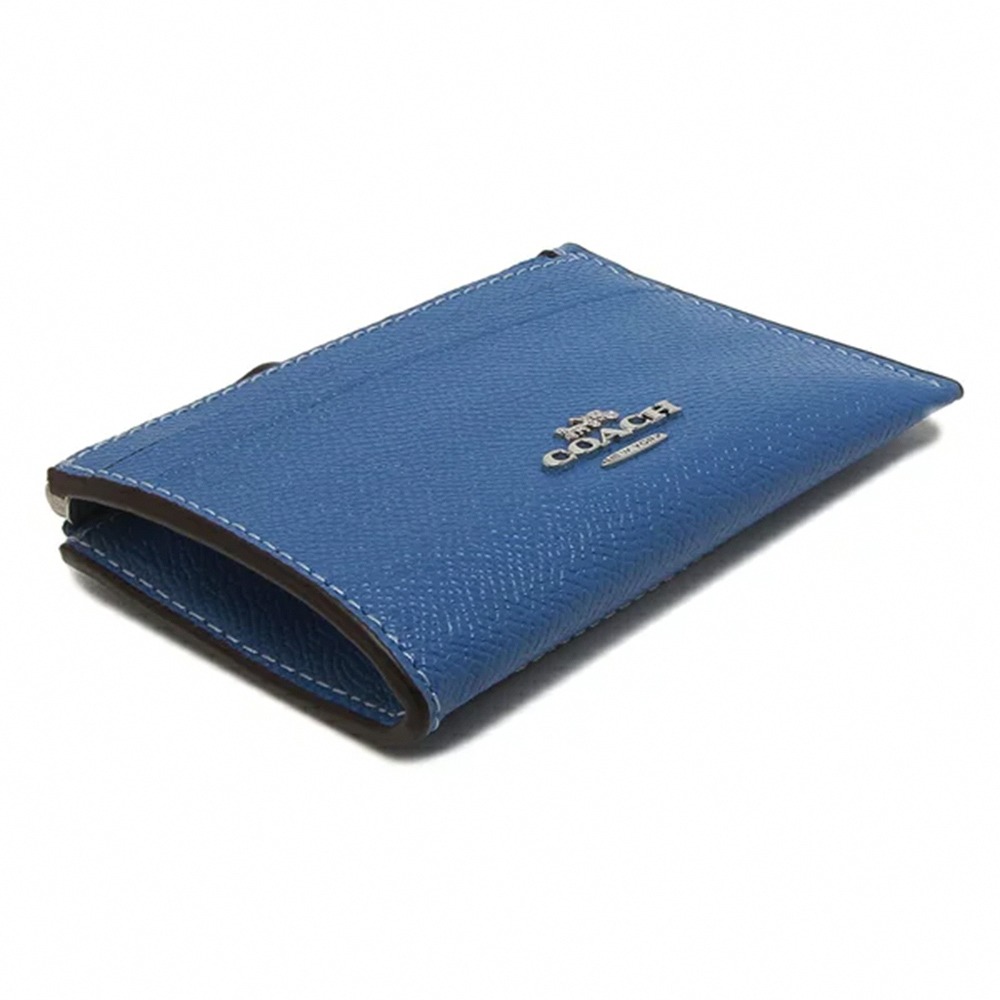 【COACH】防刮皮革卡片零錢包-藍色-細節圖2