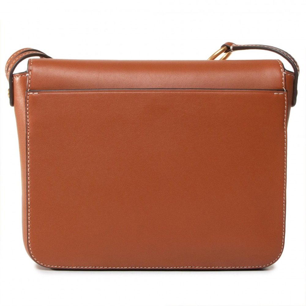 【TORY BURCH 】 經典LOGO翻蓋皮革斜背包-焦糖色-細節圖3