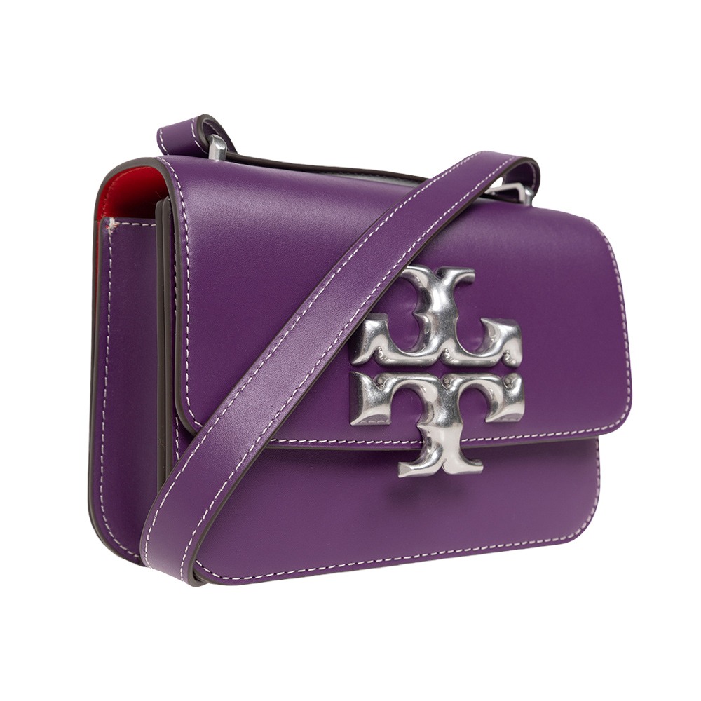 【TORY BURCH 】 雙T-LOGO翻蓋皮革斜背包-高貴紫-細節圖2