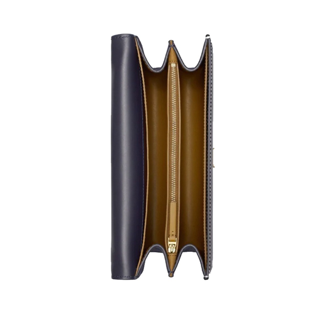 【TORY BURCH 】 素面翻蓋皮革斜背包-午夜藍-細節圖3