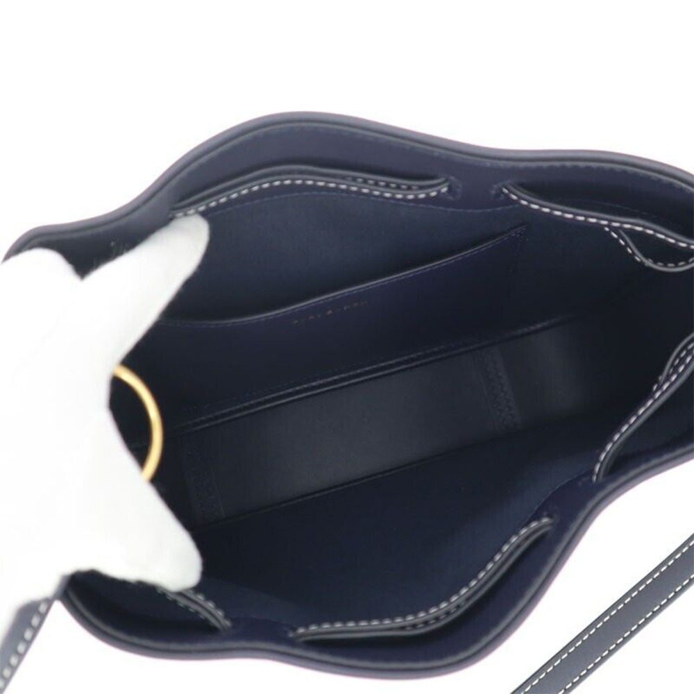 【TORY BURCH 】 緹花拼接皮革斜背包-深藍色-細節圖4