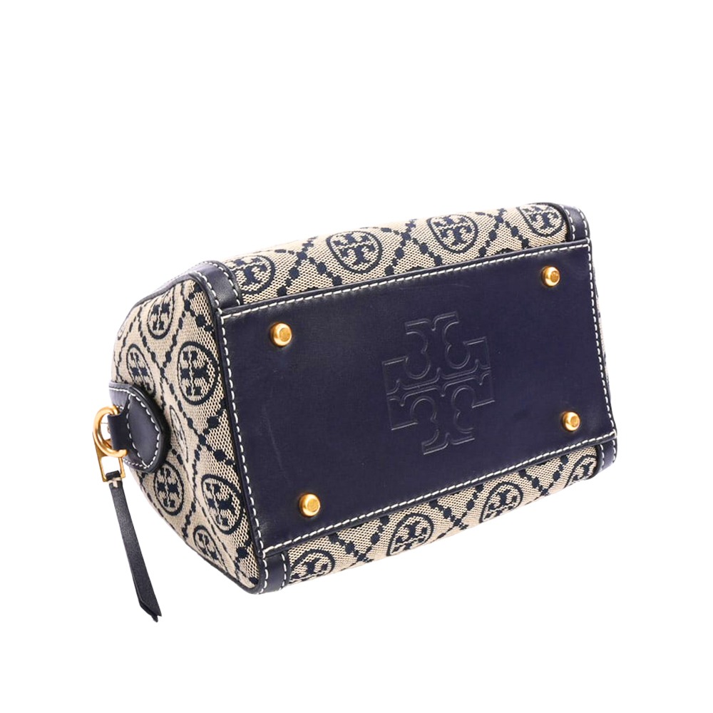 【TORY BURCH 】 滿版LOGO緹花皮革兩用包-深藍-細節圖3