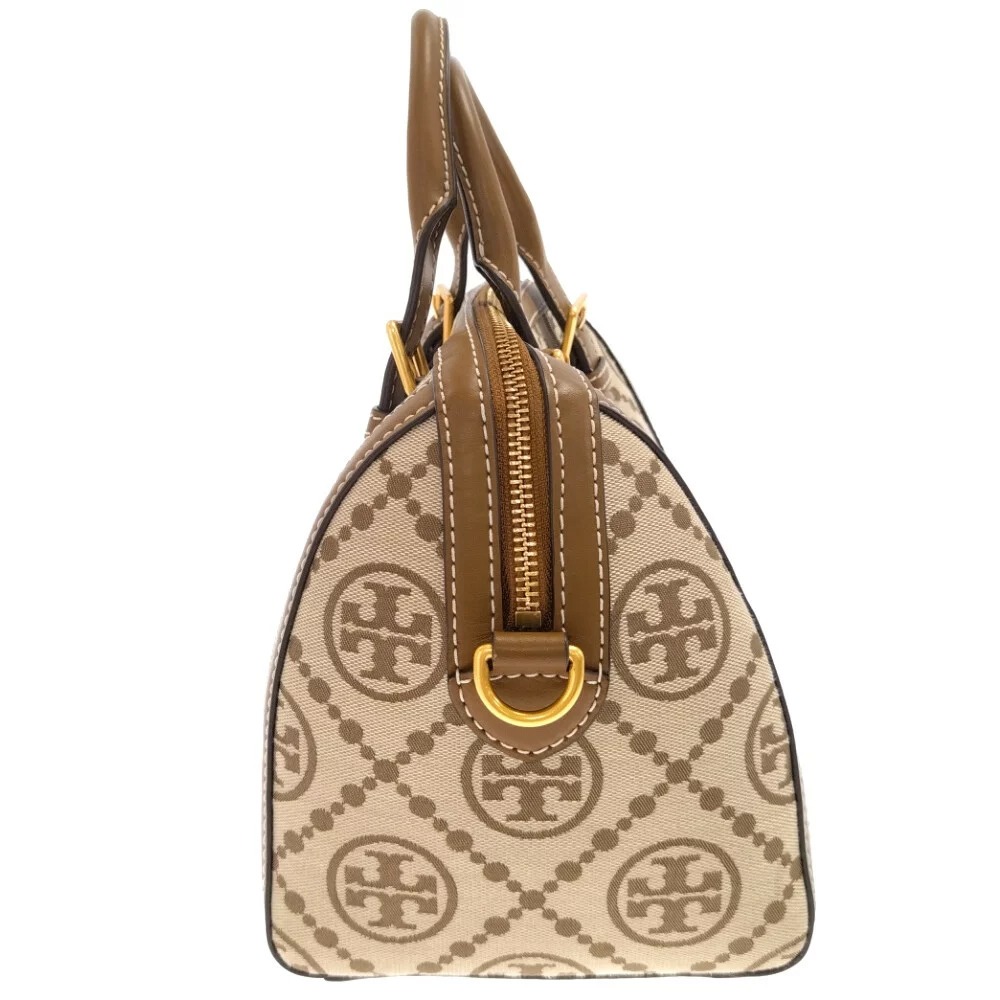 【TORY BURCH 】 滿版LOGO緹花皮革兩用包-卡其駝-細節圖2
