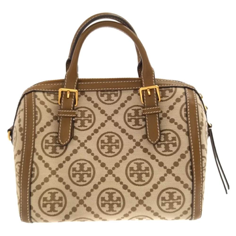 【TORY BURCH 】 滿版LOGO緹花皮革兩用包-卡其駝-細節圖3