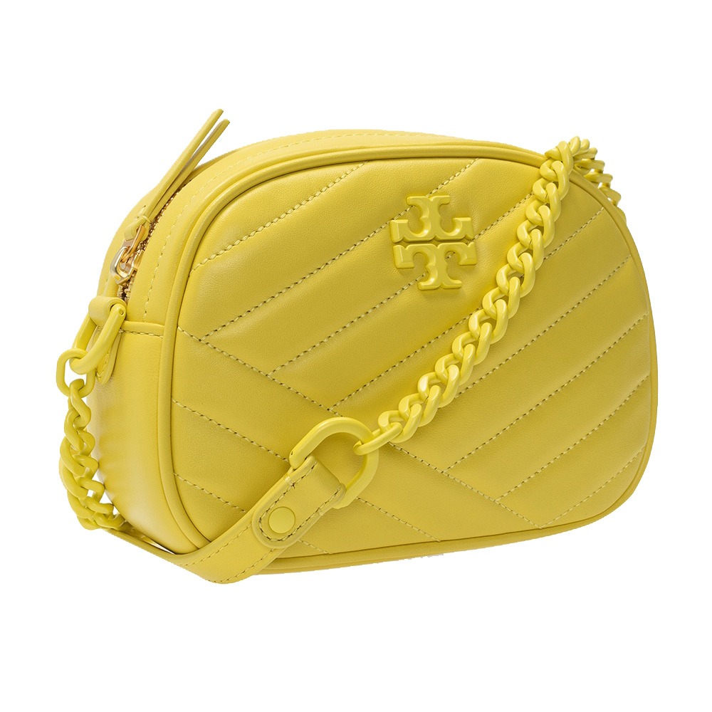 【TORY BURCH 】 山行紋皮革斜背包-黃色-細節圖2