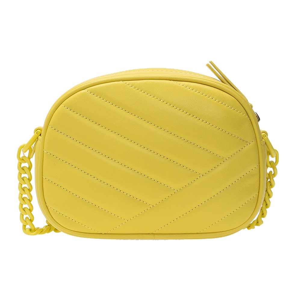 【TORY BURCH 】 山行紋皮革斜背包-黃色-細節圖3