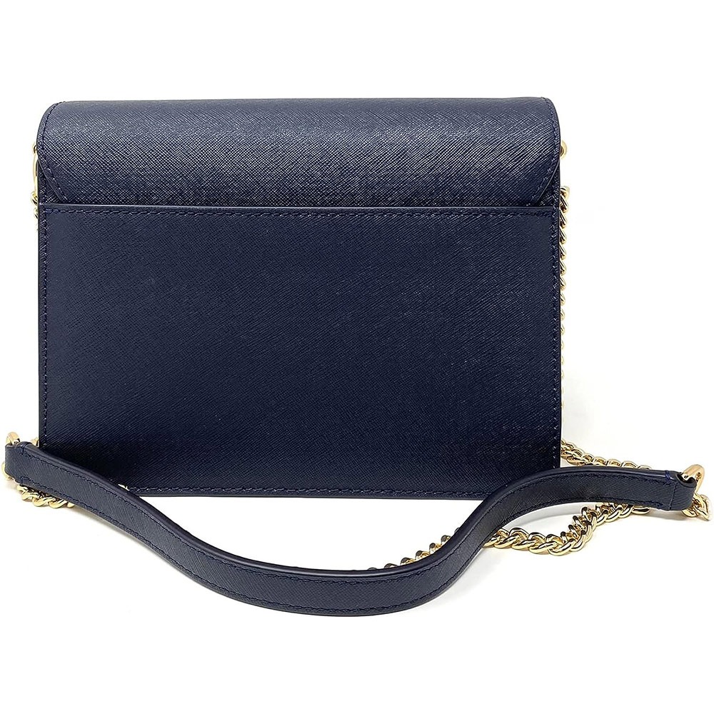 【TORY BURCH】雙T-LOGO防刮皮革翻蓋斜背包-深藍-細節圖3