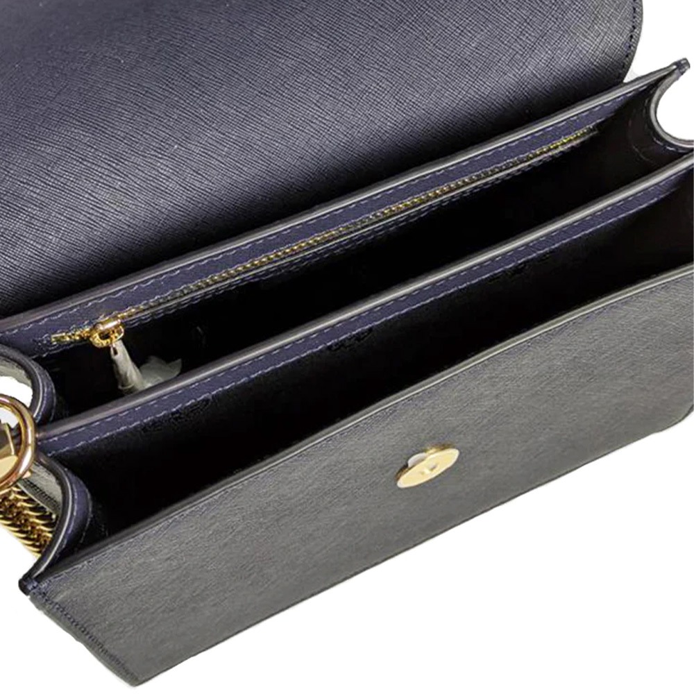 【TORY BURCH】雙T-LOGO防刮皮革翻蓋斜背包-深藍-細節圖4