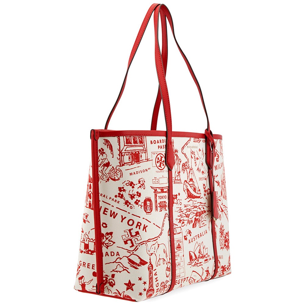 【TORY BURCH】地圖印花帆布托特包-紅白-細節圖2