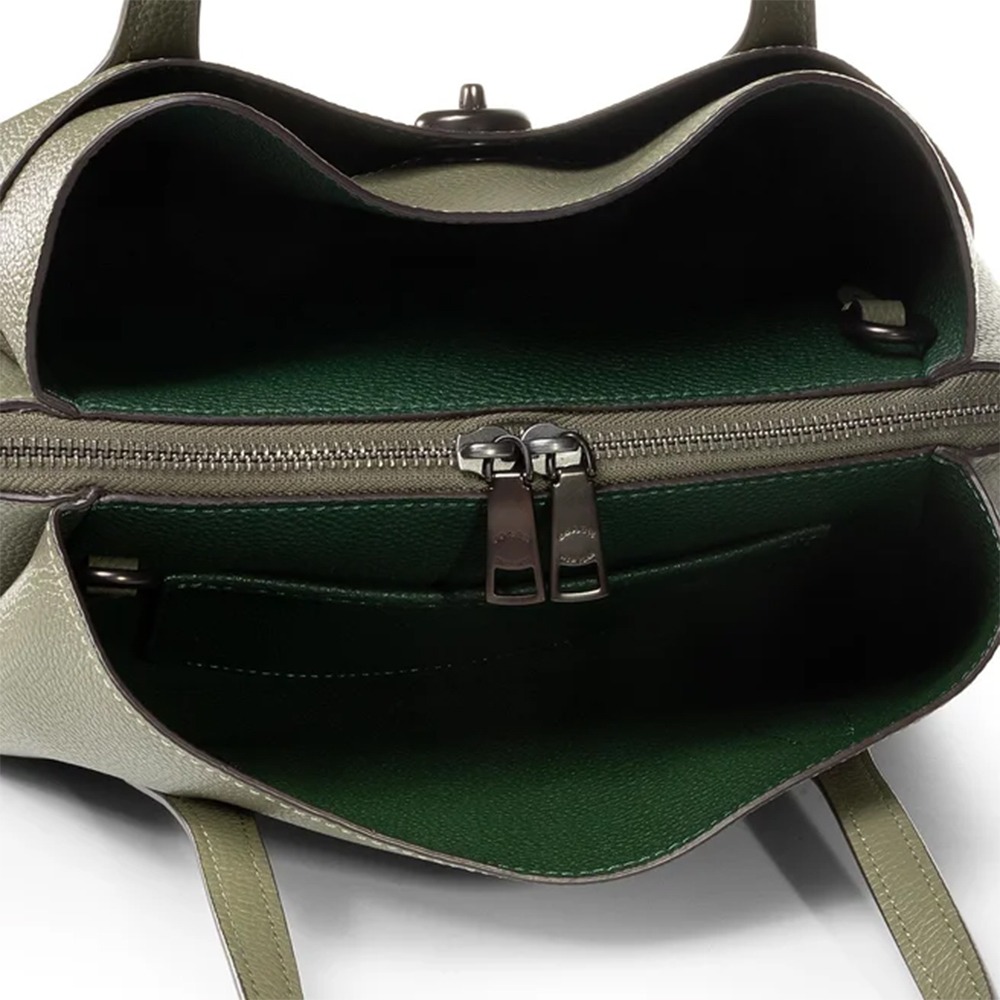 【COACH】素面拼接皮革兩用包-橄欖綠-細節圖4