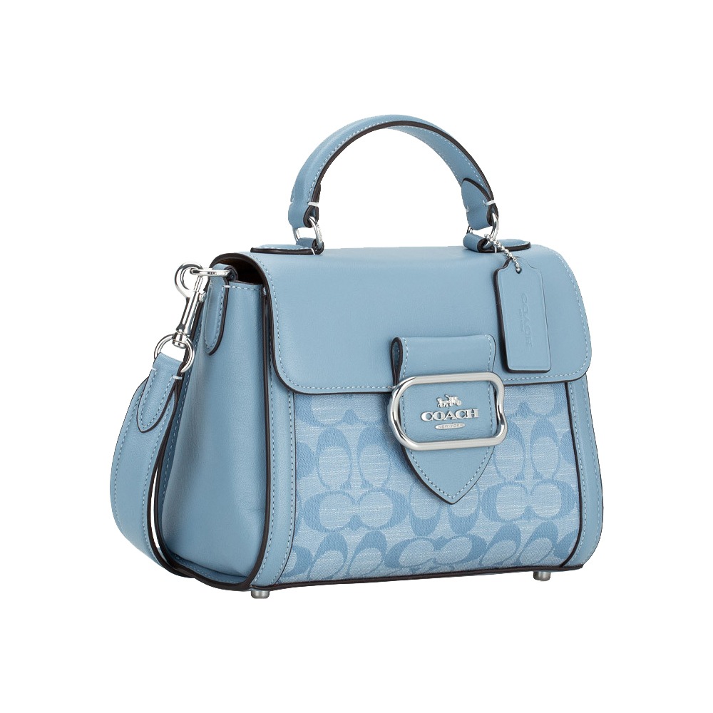 【COACH】拼接緹花皮革兩用包-水藍-細節圖2