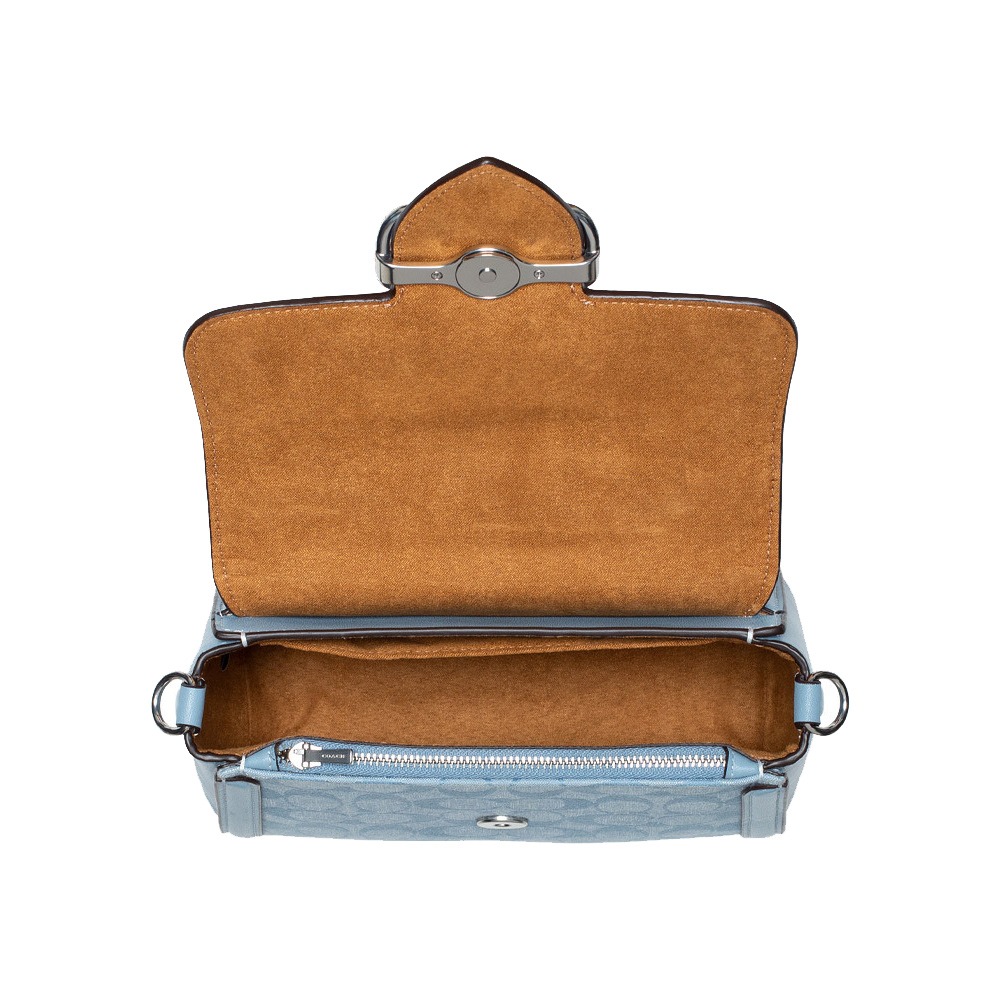 【COACH】拼接緹花皮革兩用包-水藍-細節圖3