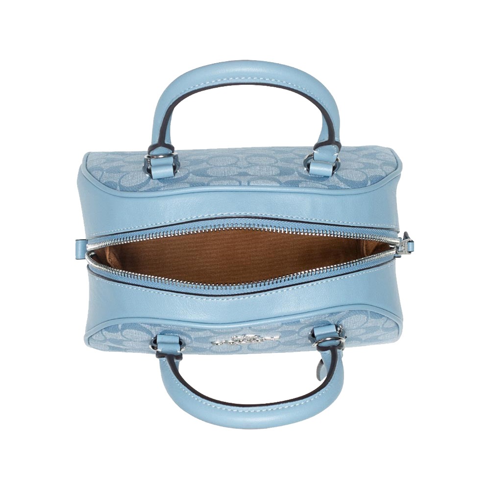 【COACH】丹寧織布滿版LOGO兩用包-水藍-細節圖3