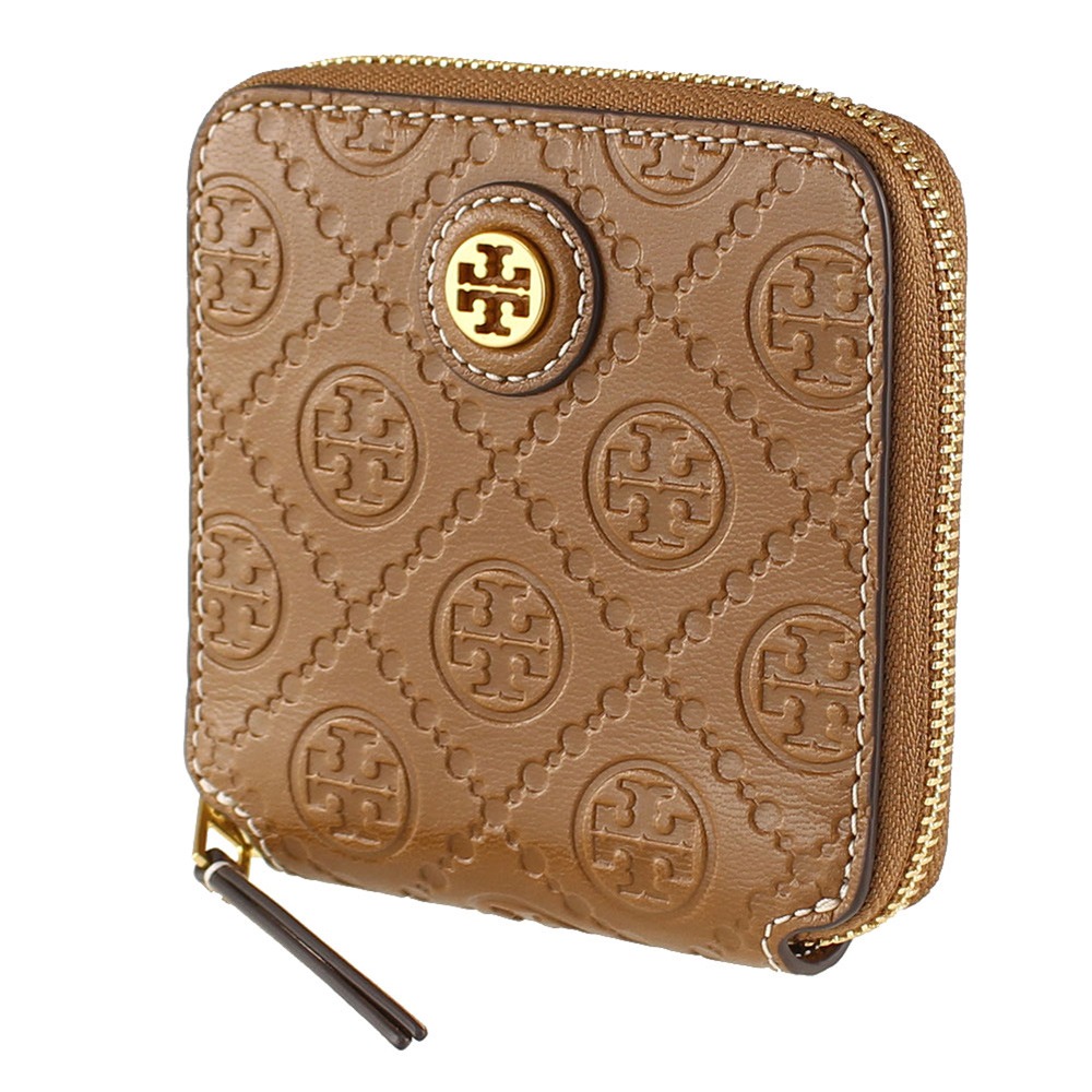 【TORY BURCH】滿版LOGO皮革短夾-駝-細節圖3