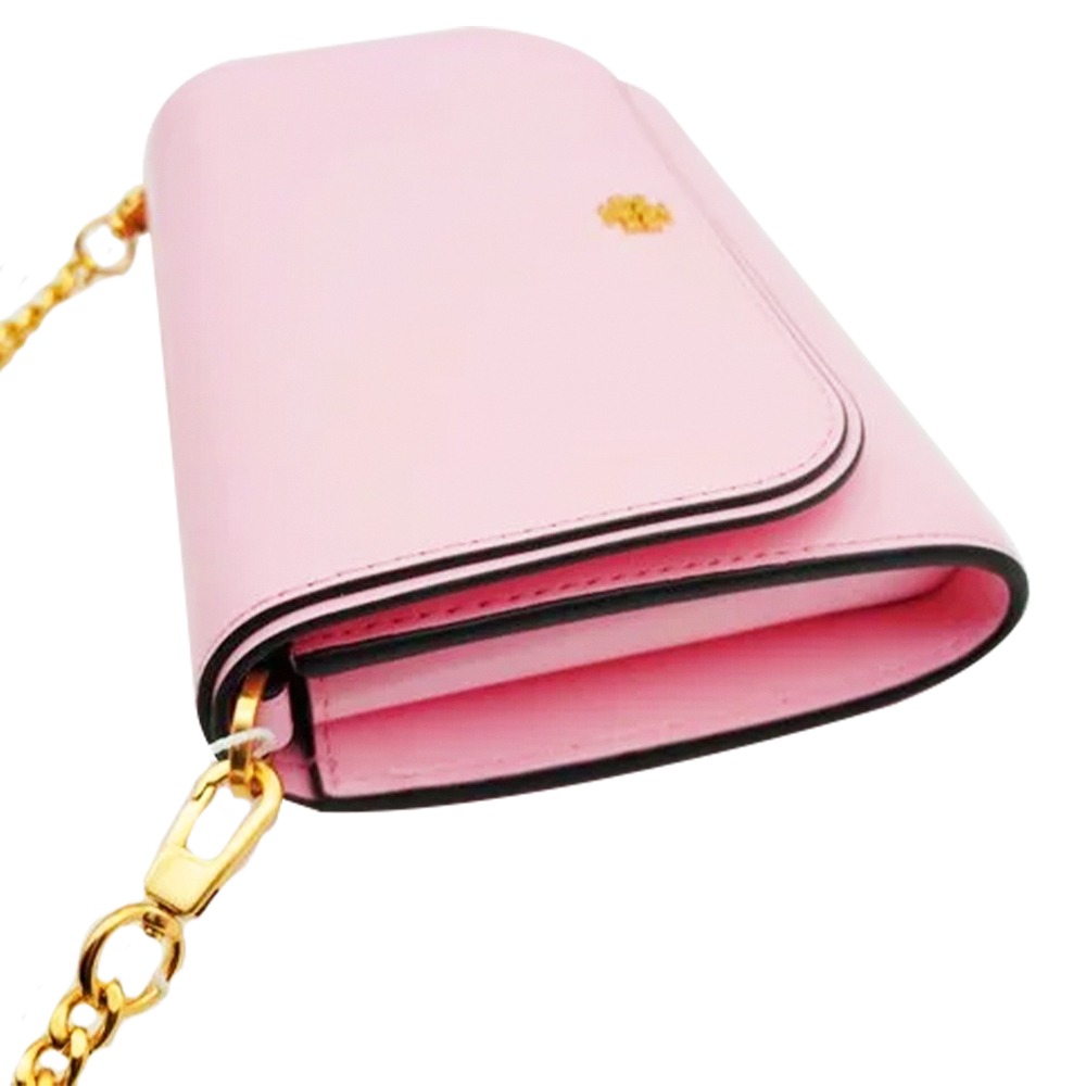【TORY BURCH】素面皮革翻蓋斜背鏈包-淺粉-細節圖2