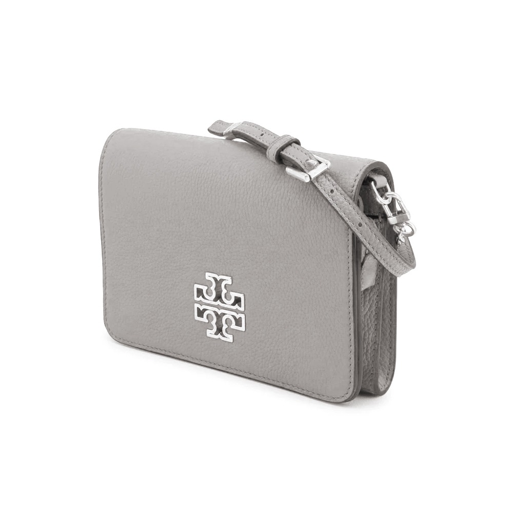 【TORY BURCH】雙T-LOGO皮革斜背包-灰-細節圖2