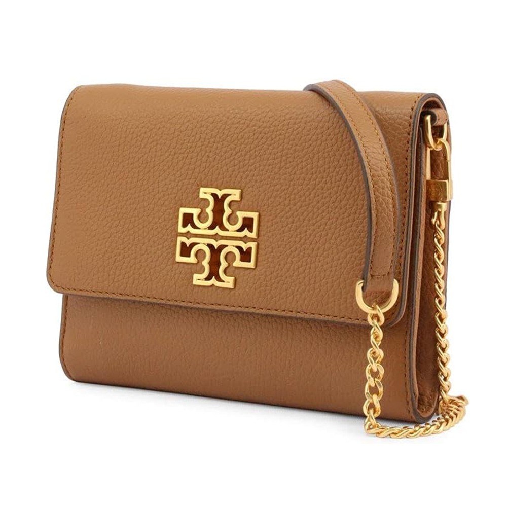 【TORY BURCH】雙T-LOGO翻蓋皮革斜背包-焦糖-細節圖2