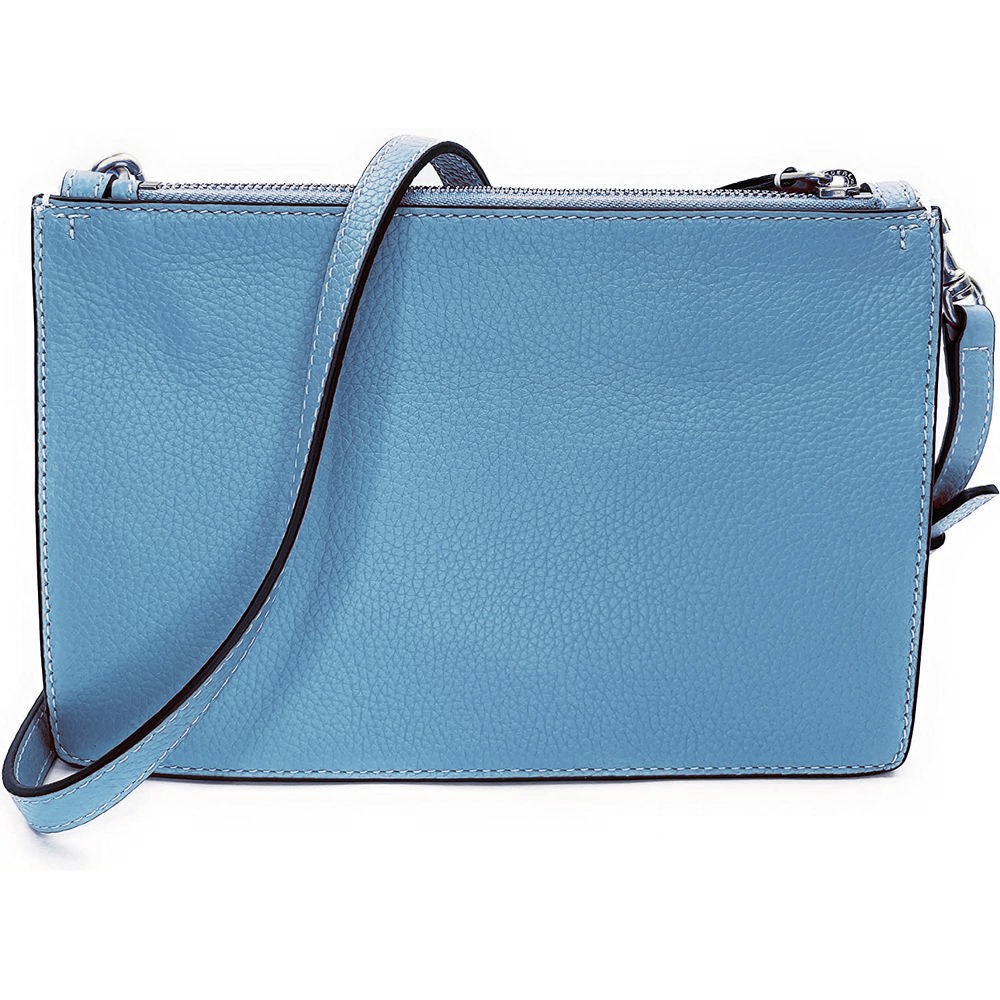 【TORY BURCH】皮革雙層拉鍊斜背包-水藍-細節圖2