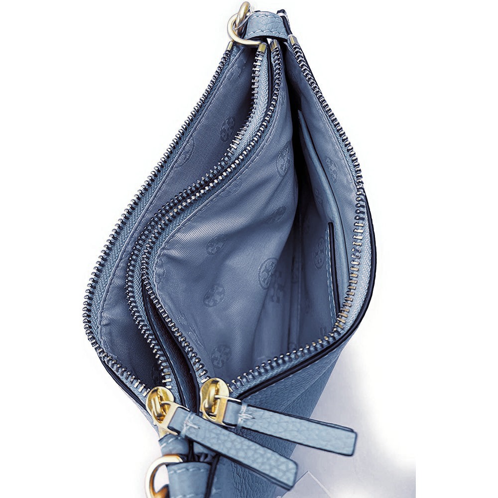 【TORY BURCH】皮革雙層拉鍊斜背包-水藍-細節圖4