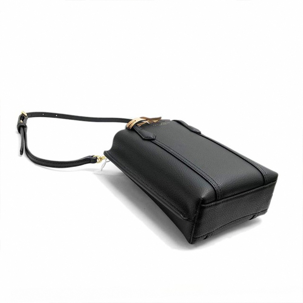 【Tory Burch】素面皮革肩背托特包-黑-細節圖3