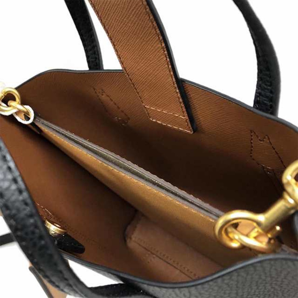 【Tory Burch】素面皮革肩背托特包-黑-細節圖4