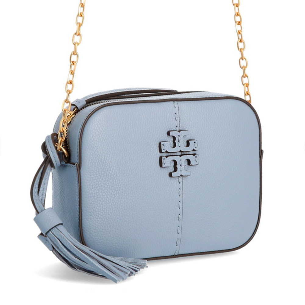 【Tory Burch】流蘇皮革斜背包-水藍-細節圖3