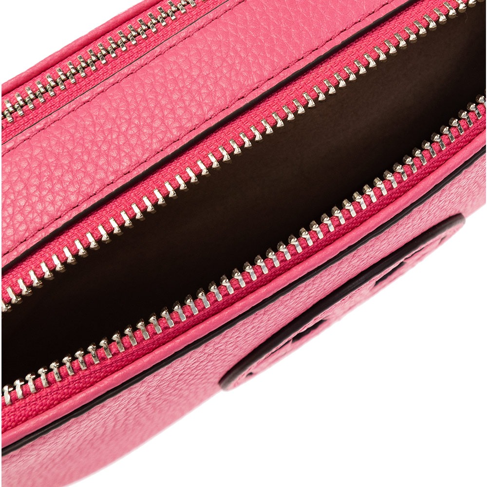 【Tory Burch】雙拉鍊皮革迷你相機包-桃紅-細節圖4