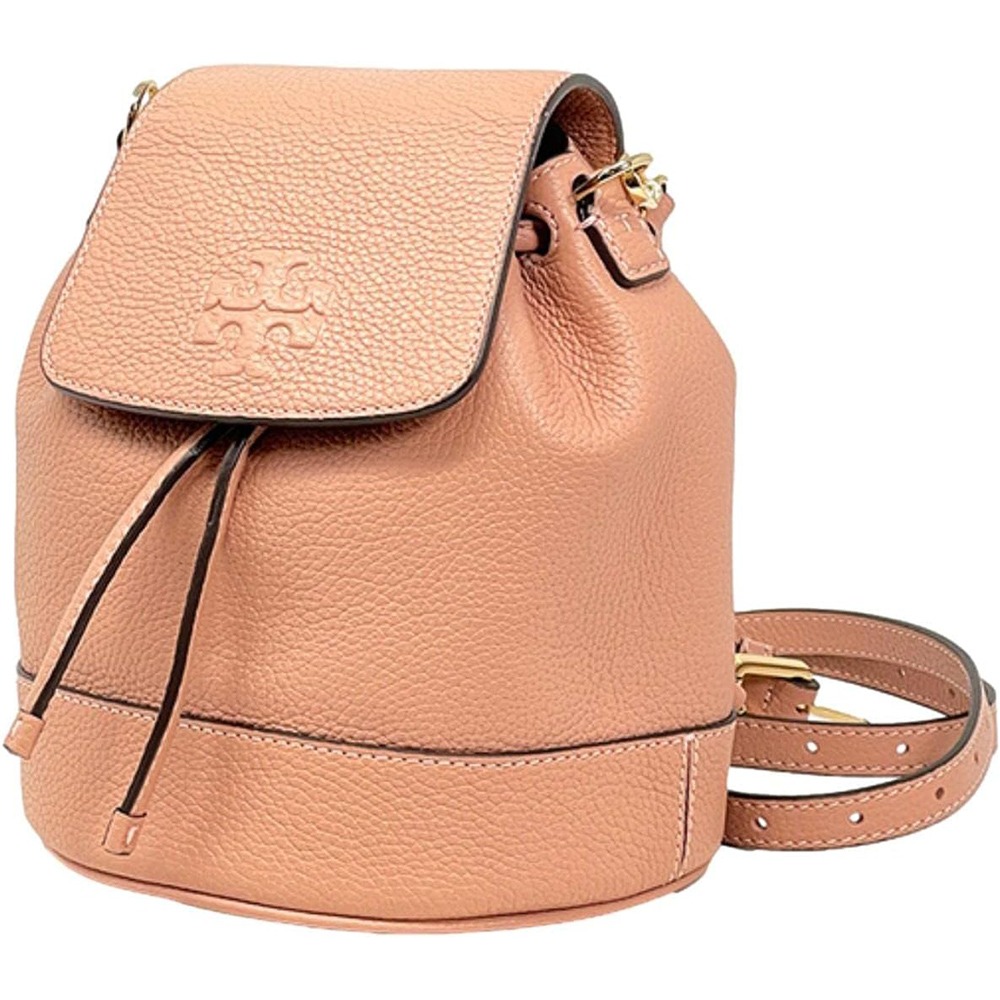 【Tory burch】素面皮革翻蓋後背包-粉-細節圖2