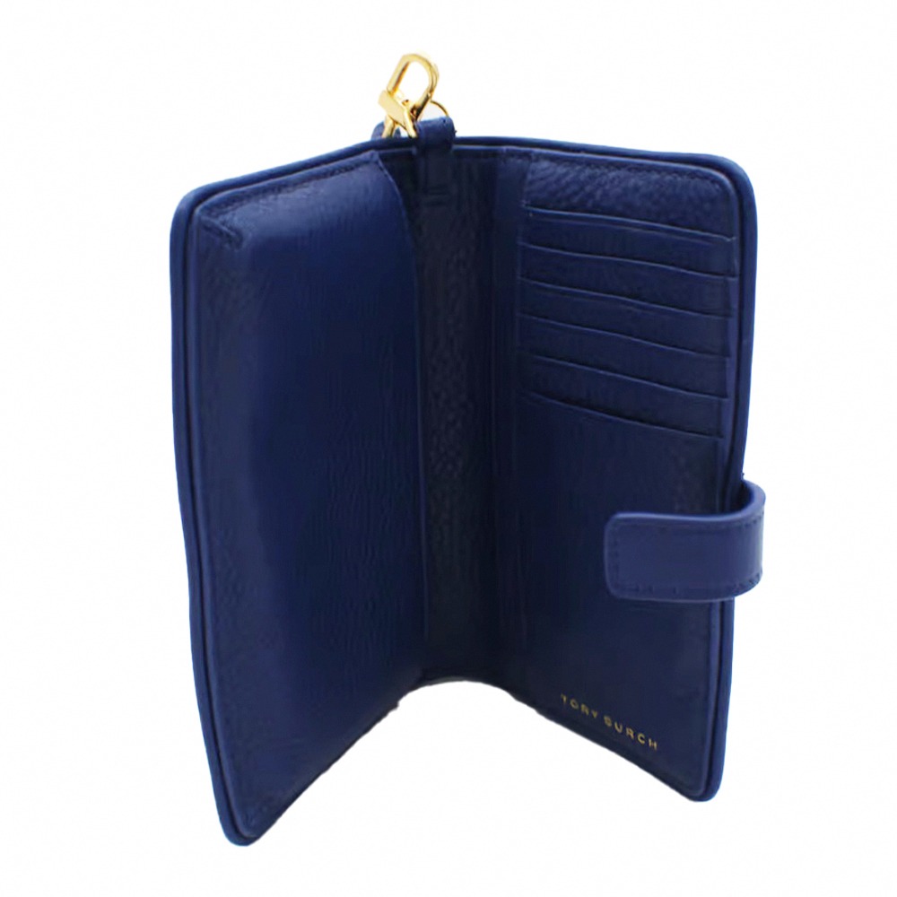 【Tory burch】雙T-LOGO皮革中夾-寶藍-細節圖3
