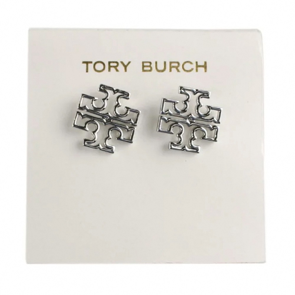 【Tory burch】雙T-LOGO鏤空耳環-銀色-細節圖4