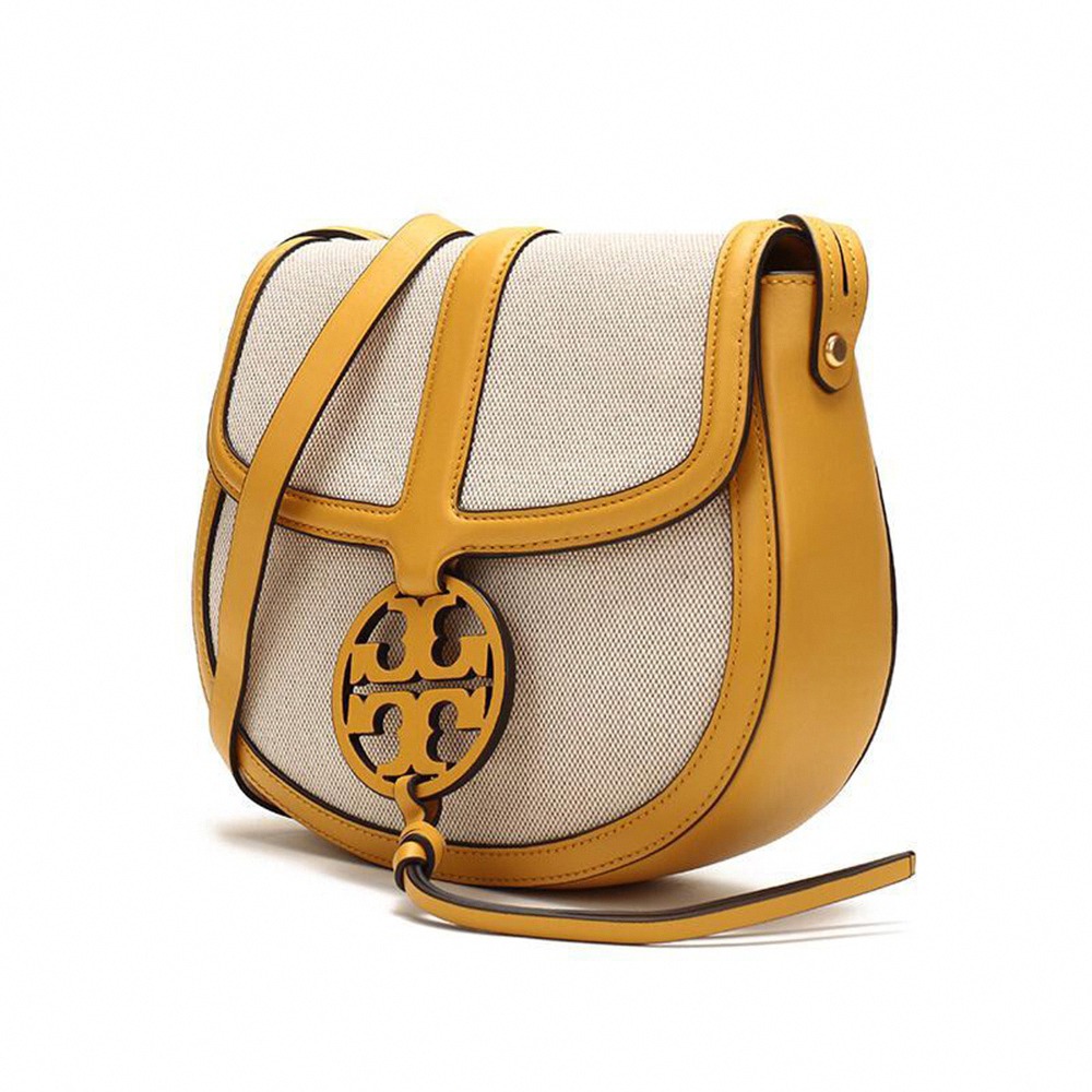 【Tory burch】帆布拼接皮革造型斜背包-米白-細節圖2