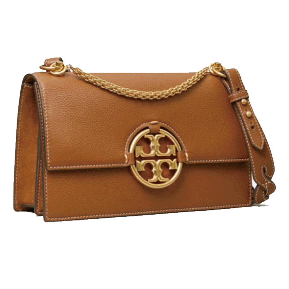 【Tory burch】造型皮革翻蓋斜背包-焦糖-細節圖2