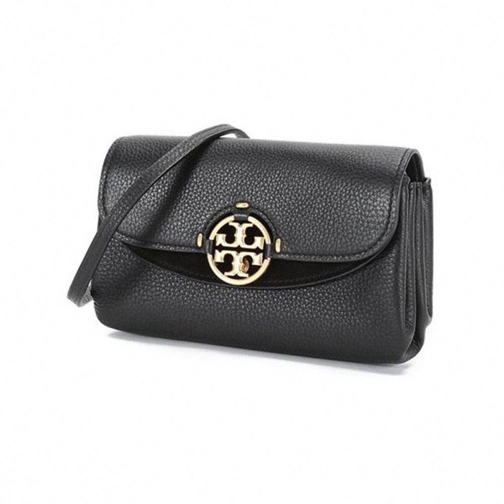 【Tory burch】素面皮格造型翻蓋斜背包-黑-細節圖2