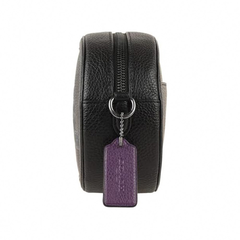 【COACH】馬車LOGO皮革半圓型斜背包-黑底彩色馬車-細節圖2