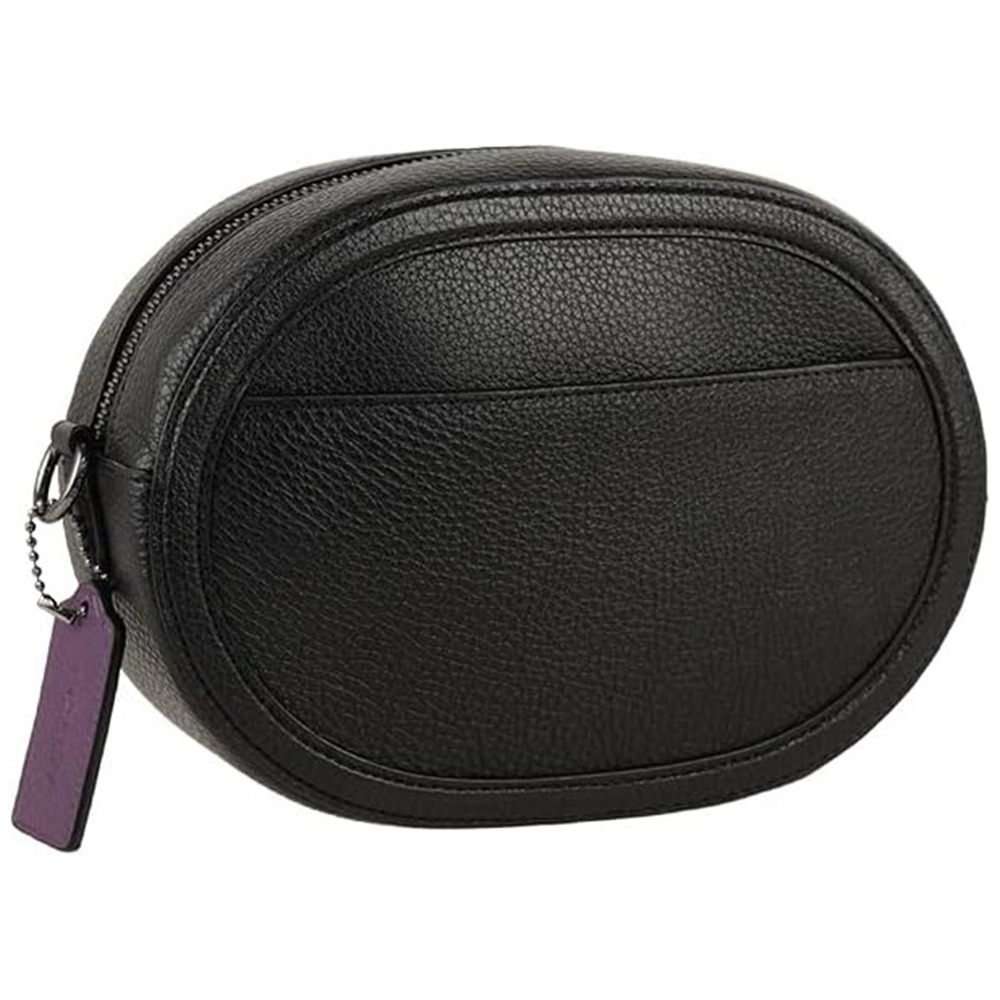 【COACH】馬車LOGO皮革半圓型斜背包-黑底彩色馬車-細節圖3