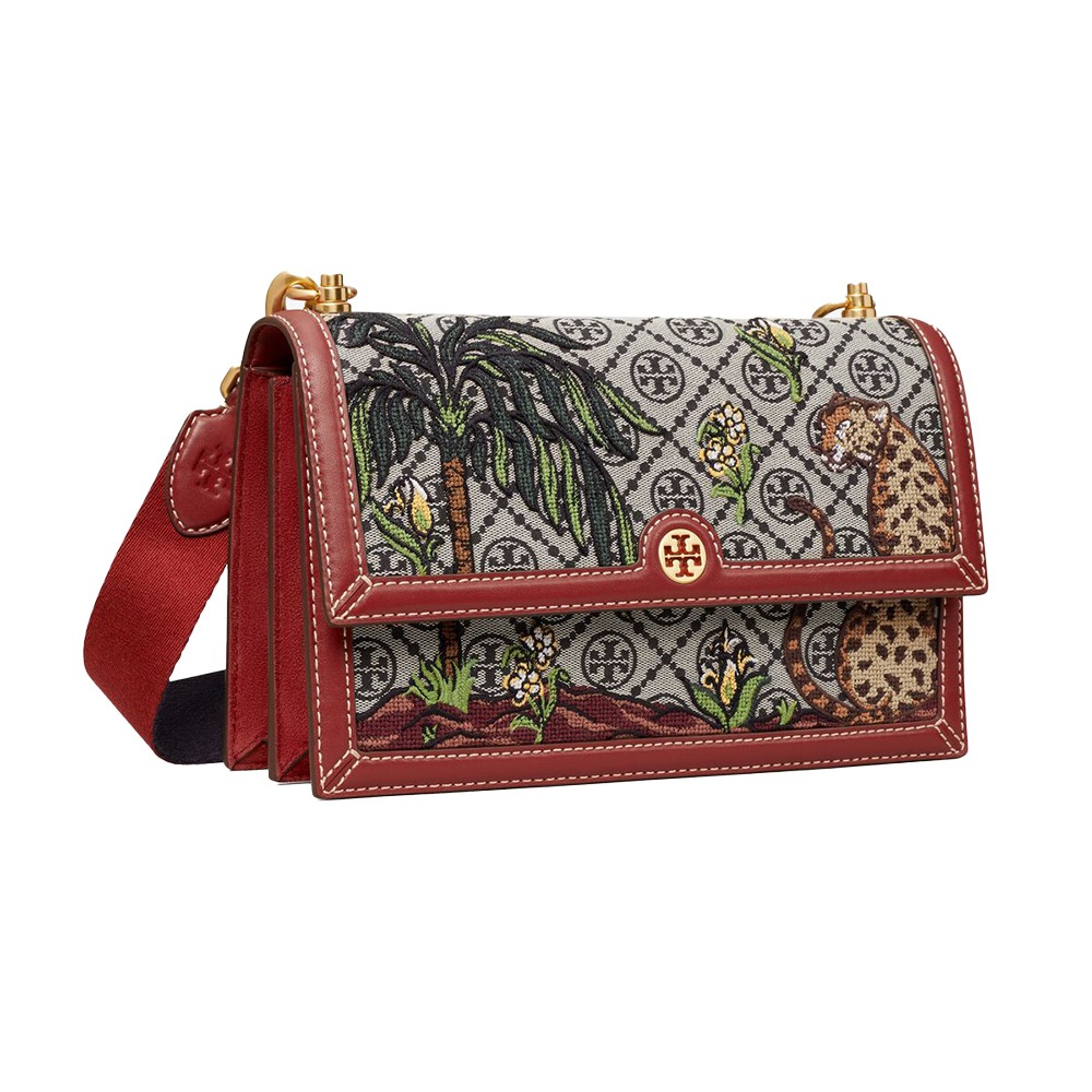 【Tory burch】印花拼接皮革刺繡斜背包-老虎-細節圖2