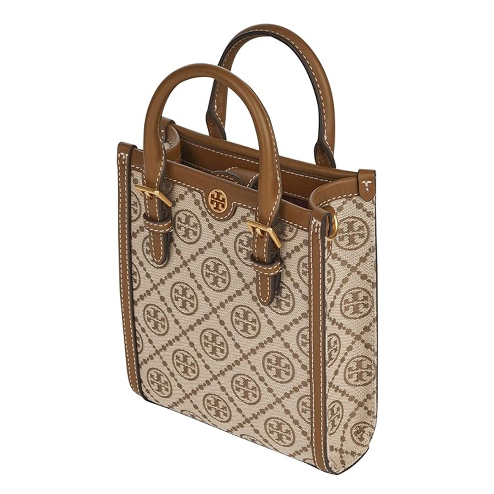 【Tory burch】緹花拼接皮革滿版LOGO兩用包-卡其駝-細節圖2