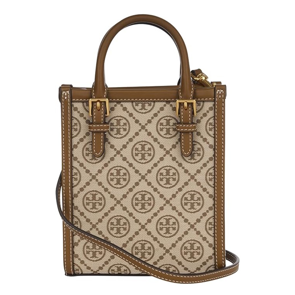 【Tory burch】緹花拼接皮革滿版LOGO兩用包-卡其駝-細節圖3