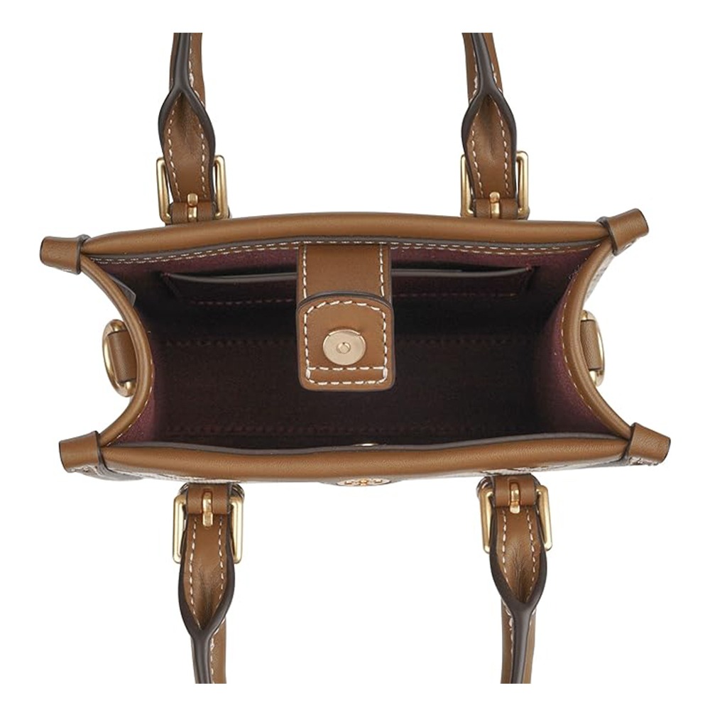 【Tory burch】緹花拼接皮革滿版LOGO兩用包-卡其駝-細節圖4