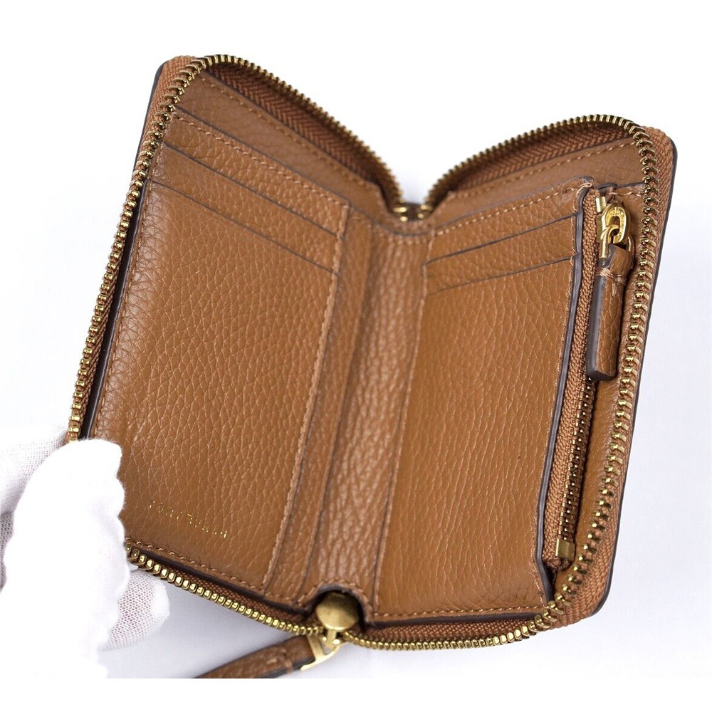 【Tory burch】雙T-LOGO荔枝紋拉鍊短夾-駝-細節圖4