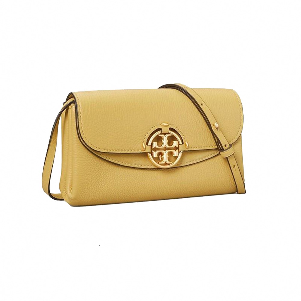 【Tory burch】雙T-LOGO翻蓋皮革斜背包-黃-細節圖2