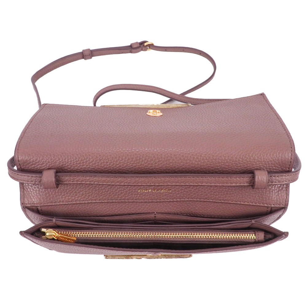 【Tory burch】拼接皮革翻蓋斜背包-薰衣草紫-細節圖3