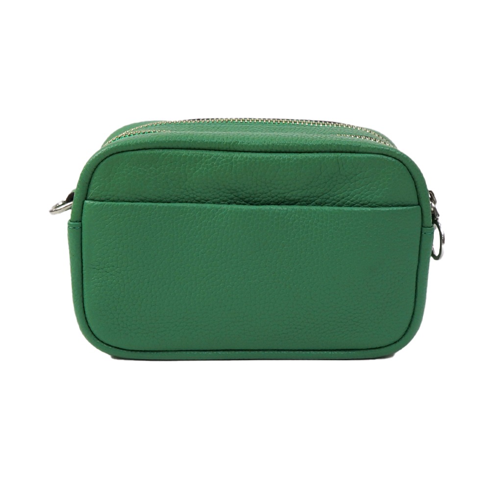 【Tory burch】雙拉鏈皮革斜背包方包-松霜綠-細節圖2