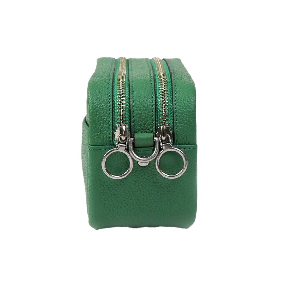 【Tory burch】雙拉鏈皮革斜背包方包-松霜綠-細節圖3