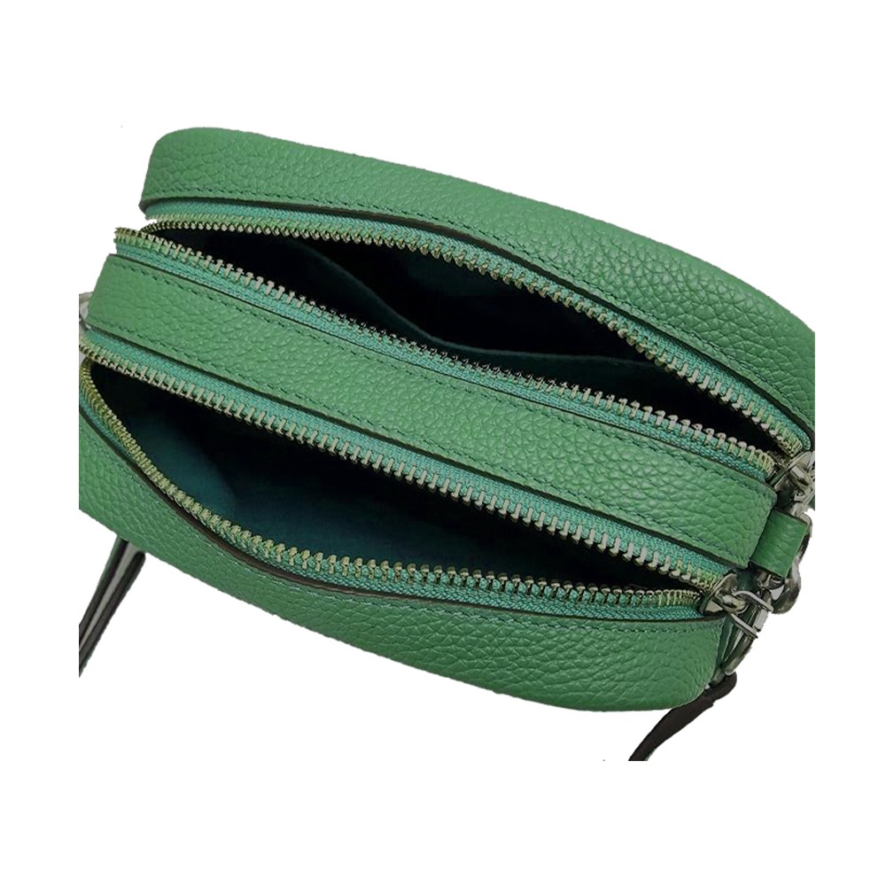 【Tory burch】雙拉鏈皮革斜背包方包-松霜綠-細節圖4