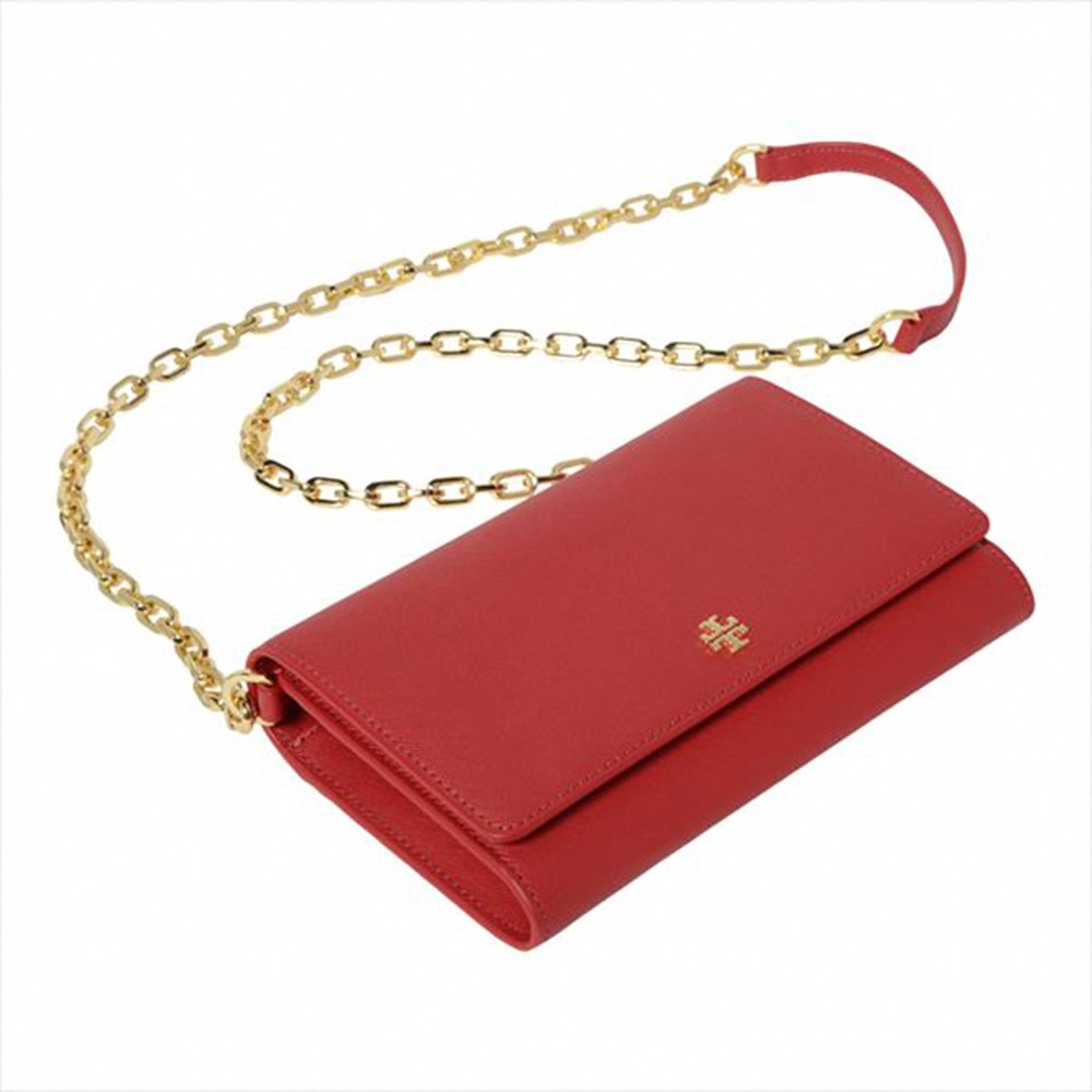 【Tory burch】雙T-LOGO防刮皮革翻蓋斜背包-紅-細節圖3