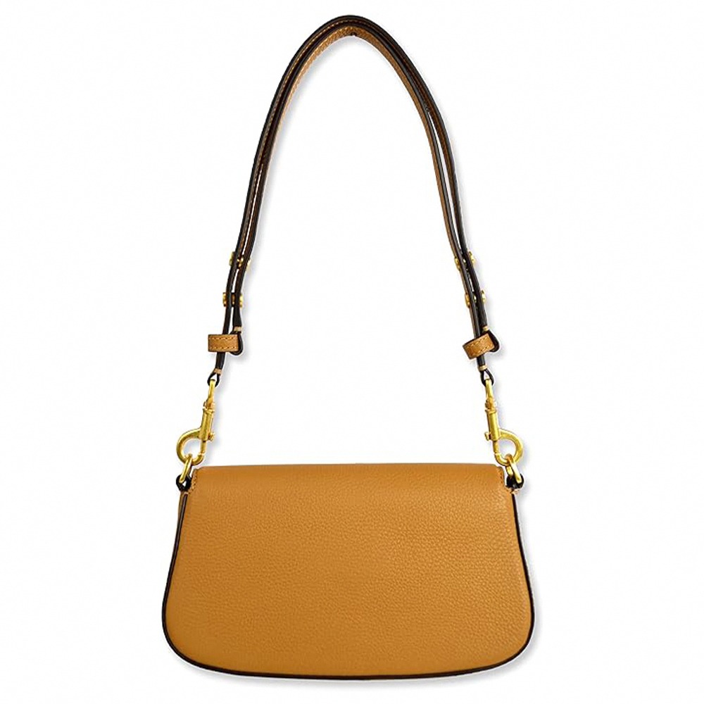 【TORY BURCH】雙T-LOGO皮革翻蓋斜背包-駝-細節圖3